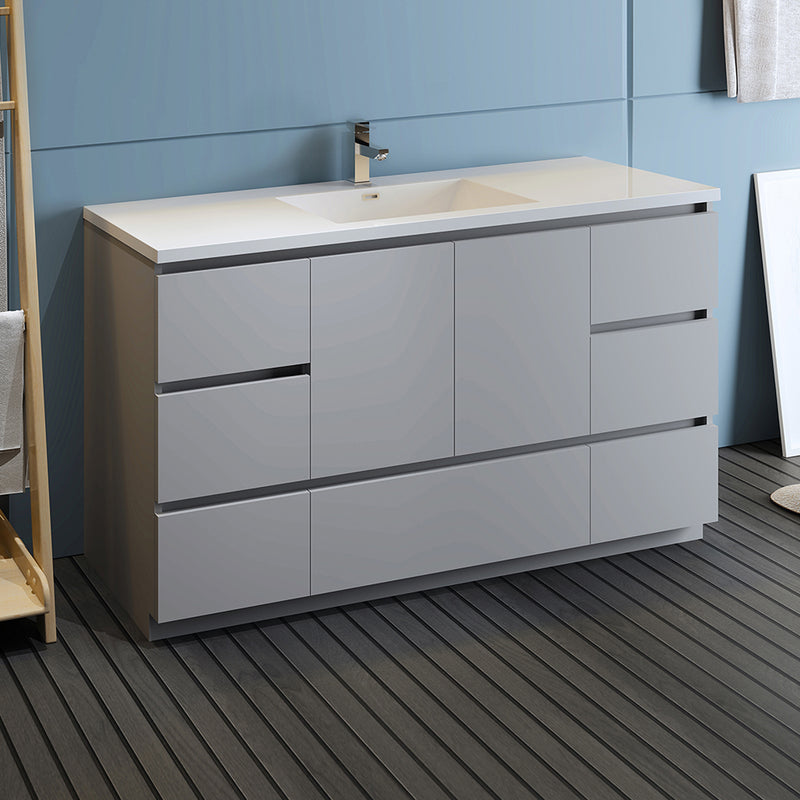 Fresca Lazzaro 60" Gray Free Standing Modern Bathroom Cabinet with Integrated Single Sink FCB9360GR-S-I