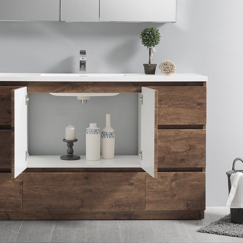 Fresca Lazzaro 60" Rosewood Free Standing Modern Bathroom Cabinet with Integrated Single Sink FCB9360RW-S-I