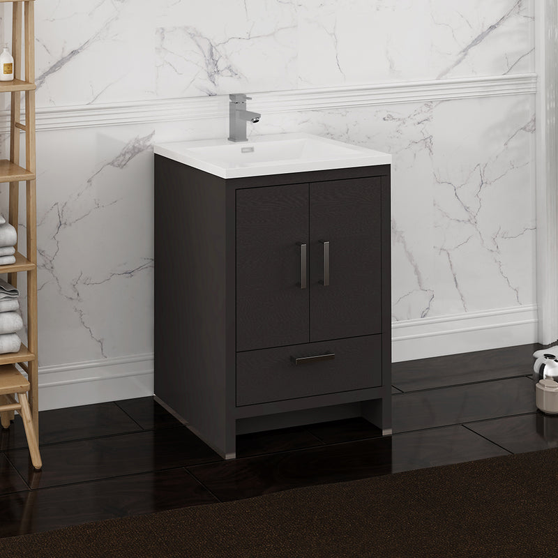 Fresca Imperia 24" Dark Gray Oak Free Standing Modern Bathroom Cabinet with Integrated Sink FCB9424DGO-I