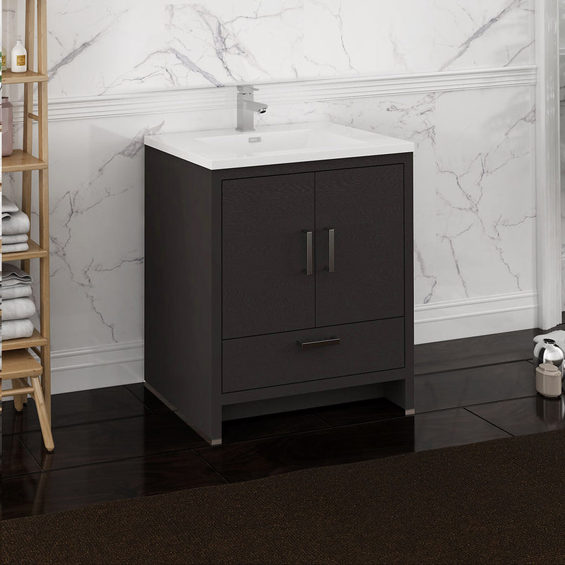 Fresca Imperia 30" Dark Gray Oak Free Standing Modern Bathroom Cabinet with Integrated Sink FCB9430DGO-I