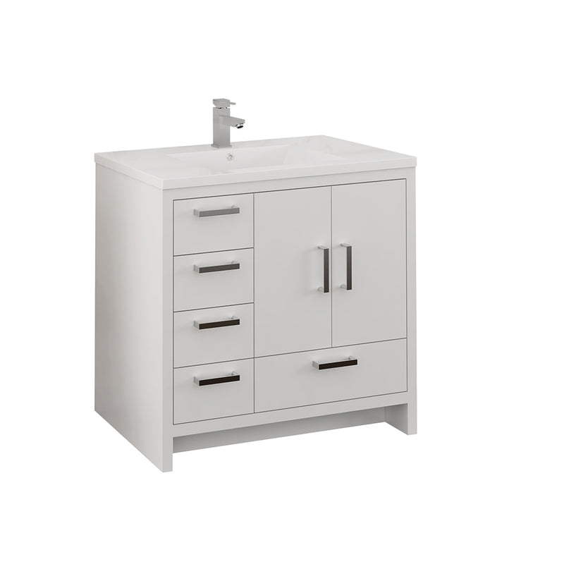 Fresca Imperia 36" Glossy White Free Standing Modern Bathroom Cabinet w/ Integrated Sink - Left Version FCB9436WH-L-I