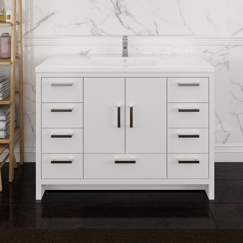 Fresca Imperia 48" Glossy White Free Standing Modern Bathroom Cabinet with Integrated Sink FCB9448WH-I