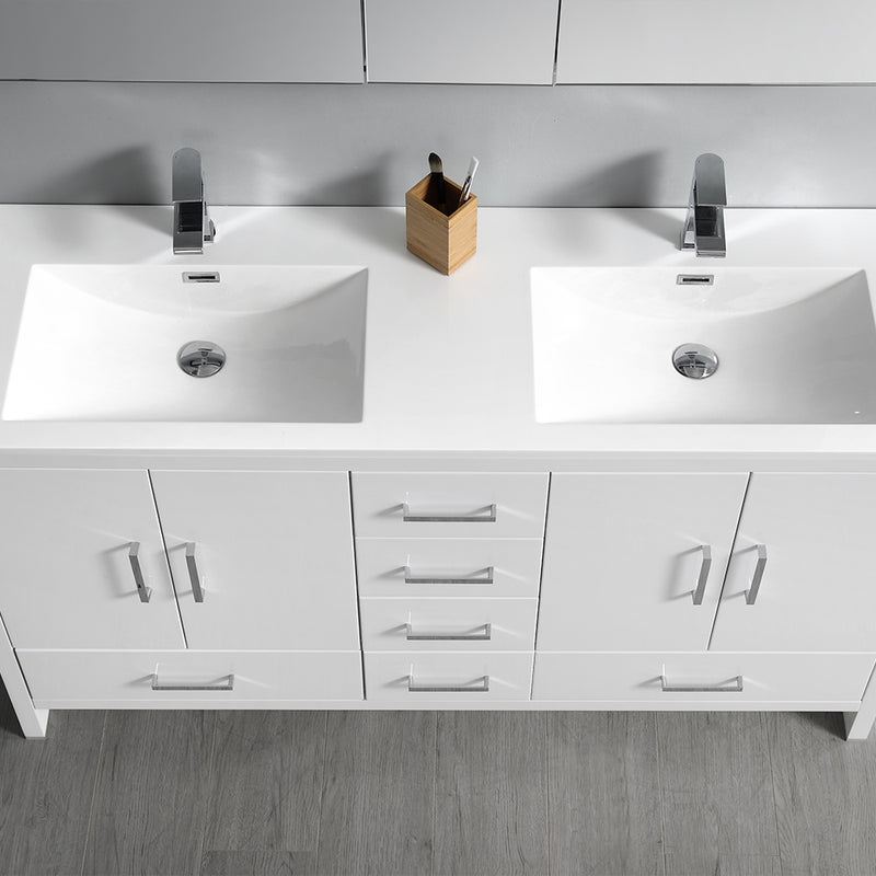 Fresca Imperia 60" Glossy White Free Standing Modern Bathroom Cabinet with Integrated Double Sink FCB9460WH-D-I