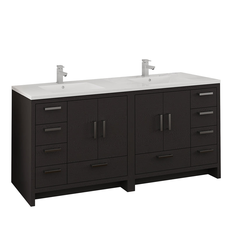 Fresca Imperia 72" Dark Gray Oak Free Standing Double Sink Modern Bathroom Cabinet w/ Integrated Sink FCB9472DGO-I