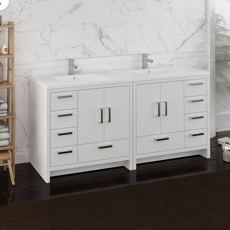 Fresca Imperia 72" Glossy White Free Standing Double Sink Modern Bathroom Cabinet with Integrated Sink FCB9472WH-I