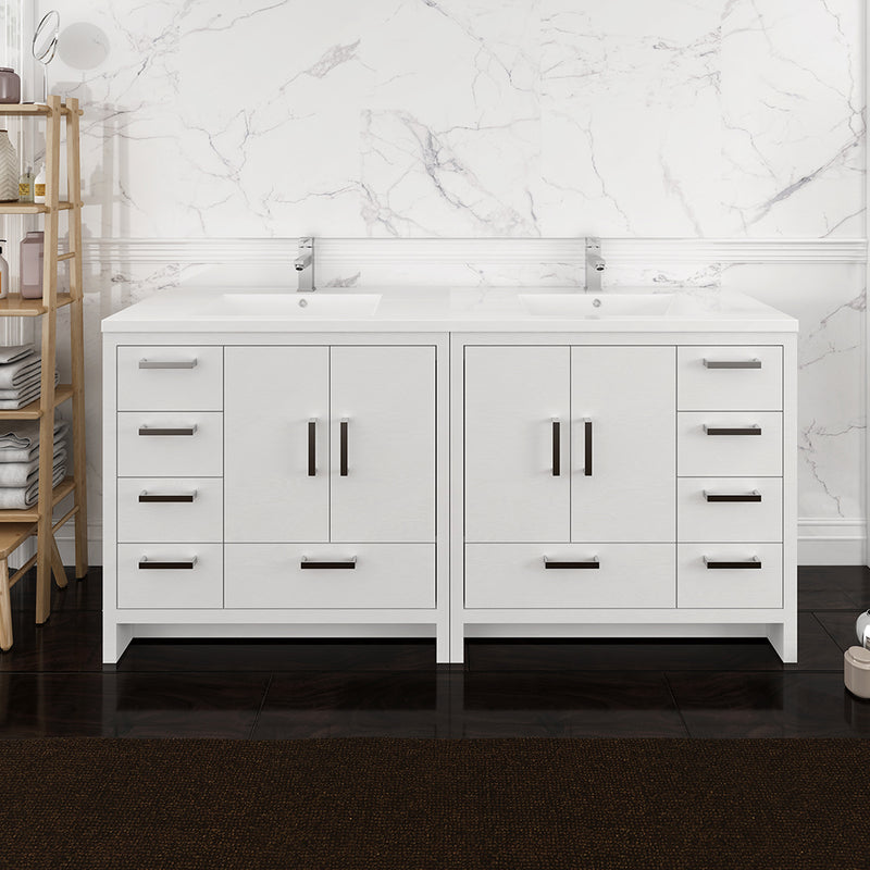 Fresca Imperia 72" Glossy White Free Standing Double Sink Modern Bathroom Cabinet with Integrated Sink FCB9472WH-I