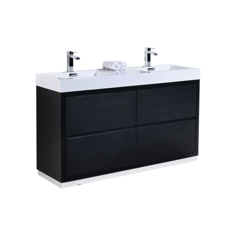 KubeBath Bliss 60" Double Sink Black Free Standing Modern Bathroom Vanity FMB60D-BK