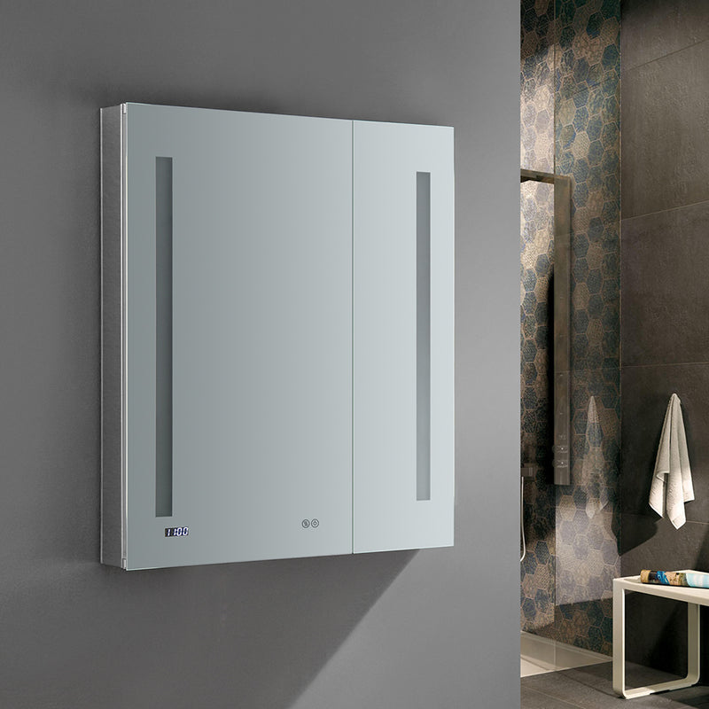 Fresca Tiempo 30" Wide x 36" Tall Bathroom Medicine Cabinet with LED Lighting and Defogger FMC013036