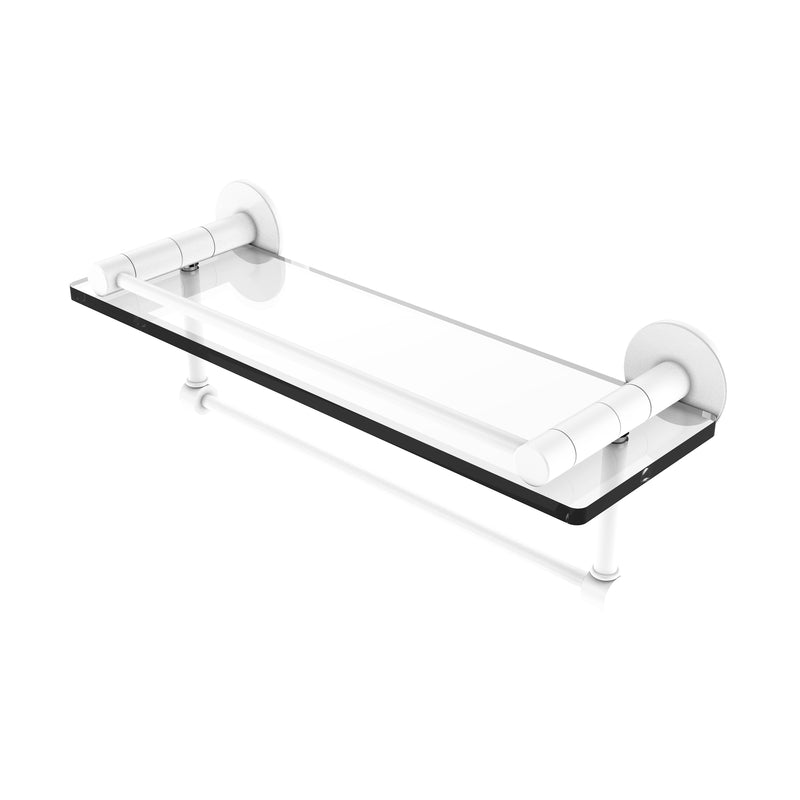 Allied Brass Fresno Collection 16 Inch Glass Shelf with Vanity Rail and Integrated Towel Bar FR-1-16GTB-WHM