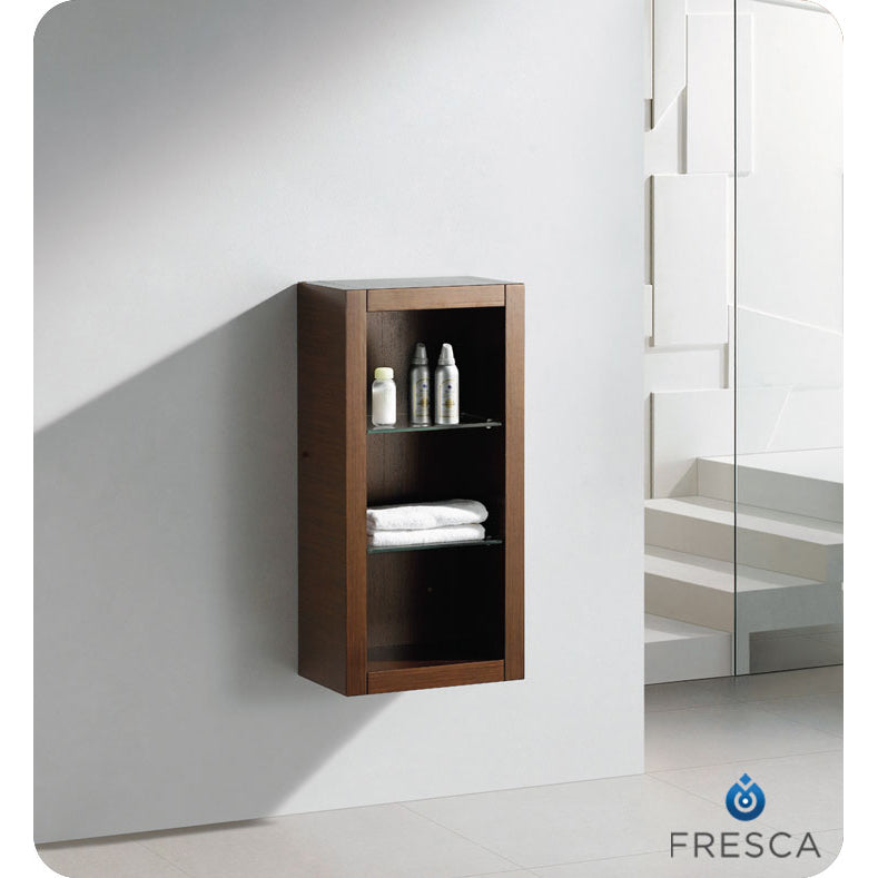 Fresca Allier Wenge Brown Bathroom Linen Side Cabinet with 2 Glass Shelves FST8130WG