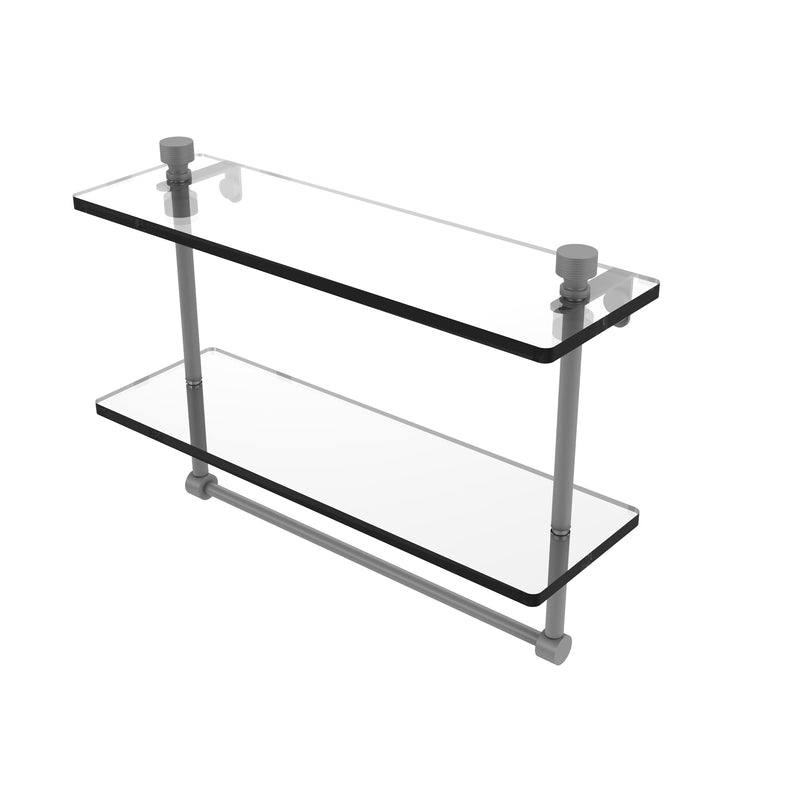 Allied Brass Foxtrot Collection 16 Inch Two Tiered Glass Shelf with Integrated Towel Bar FT-2-16TB-GYM