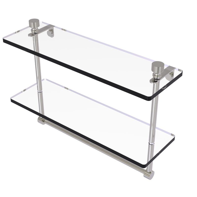 Allied Brass Foxtrot Collection 16 Inch Two Tiered Glass Shelf with Integrated Towel Bar FT-2-16TB-SN