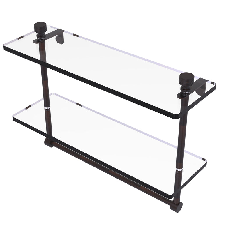 Allied Brass Foxtrot Collection 16 Inch Two Tiered Glass Shelf with Integrated Towel Bar FT-2-16TB-VB