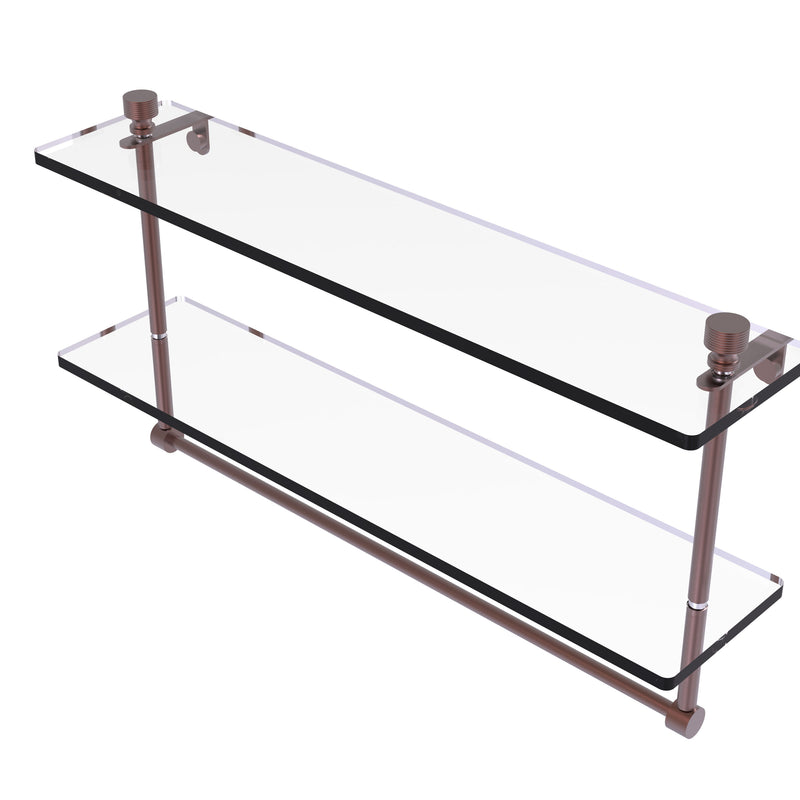 Allied Brass Foxtrot Collection 22 Inch Two Tiered Glass Shelf with Integrated Towel Bar FT-2-22TB-CA