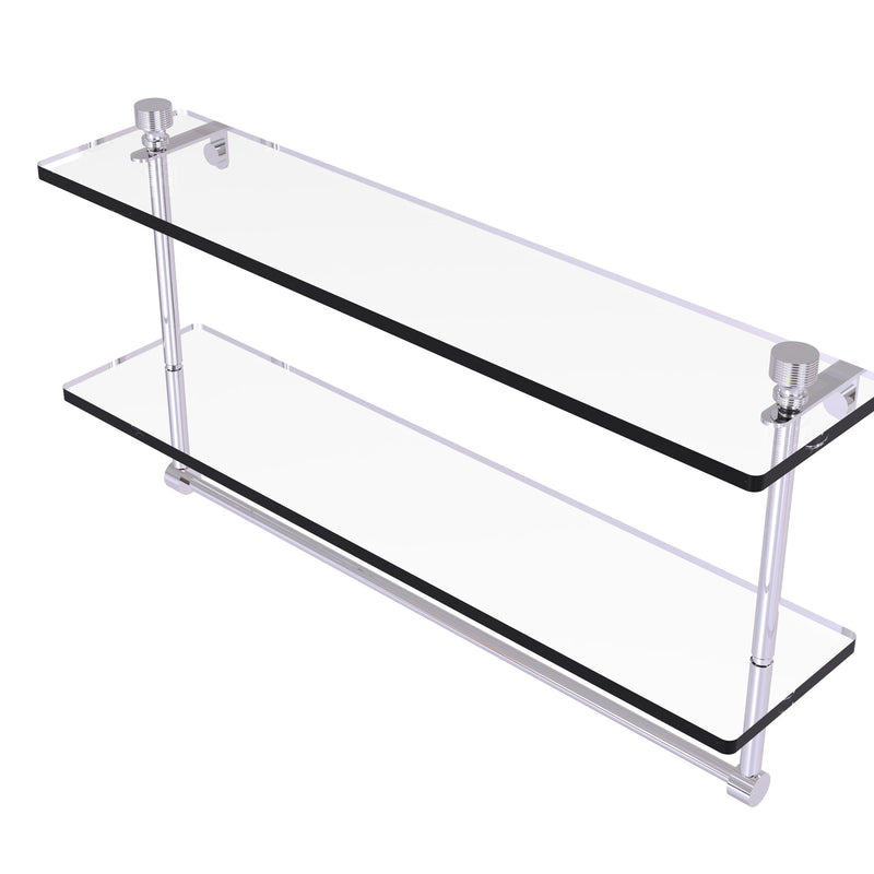 Allied Brass Foxtrot Collection 22 Inch Two Tiered Glass Shelf with Integrated Towel Bar FT-2-22TB-PC
