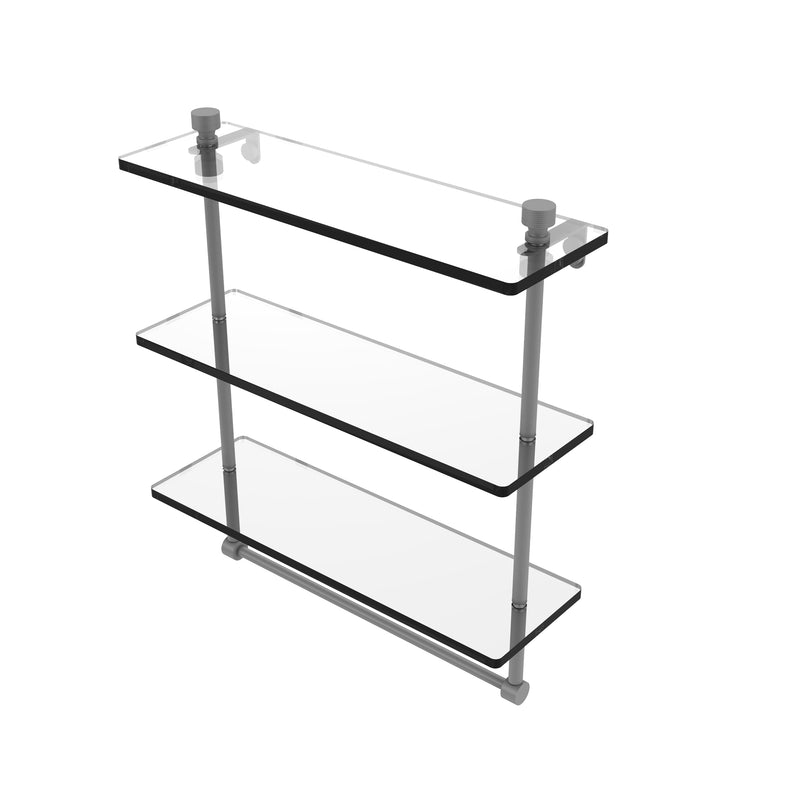 Allied Brass Foxtrot Collection 16 Inch Triple Tiered Glass Shelf with Integrated Towel Bar FT-5-16TB-GYM