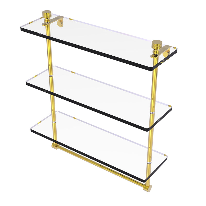 Allied Brass Foxtrot Collection 16 Inch Triple Tiered Glass Shelf with Integrated Towel Bar FT-5-16TB-PB