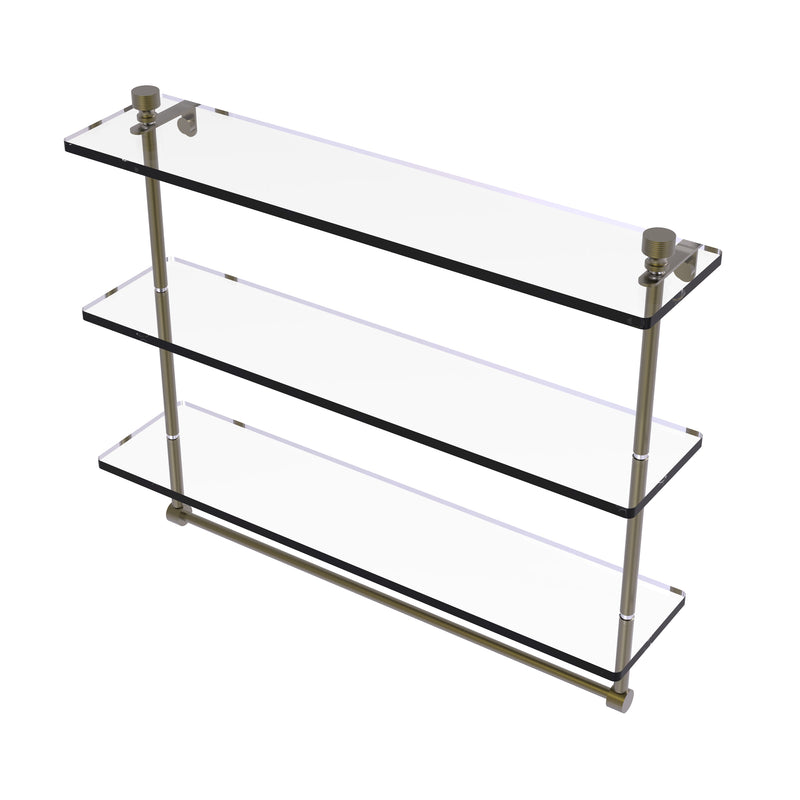 Allied Brass Foxtrot Collection 22 Inch Triple Tiered Glass Shelf with Integrated Towel Bar FT-5-22TB-ABR