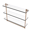 Allied Brass Foxtrot Collection 22 Inch Triple Tiered Glass Shelf with Integrated Towel Bar FT-5-22TB-BBR
