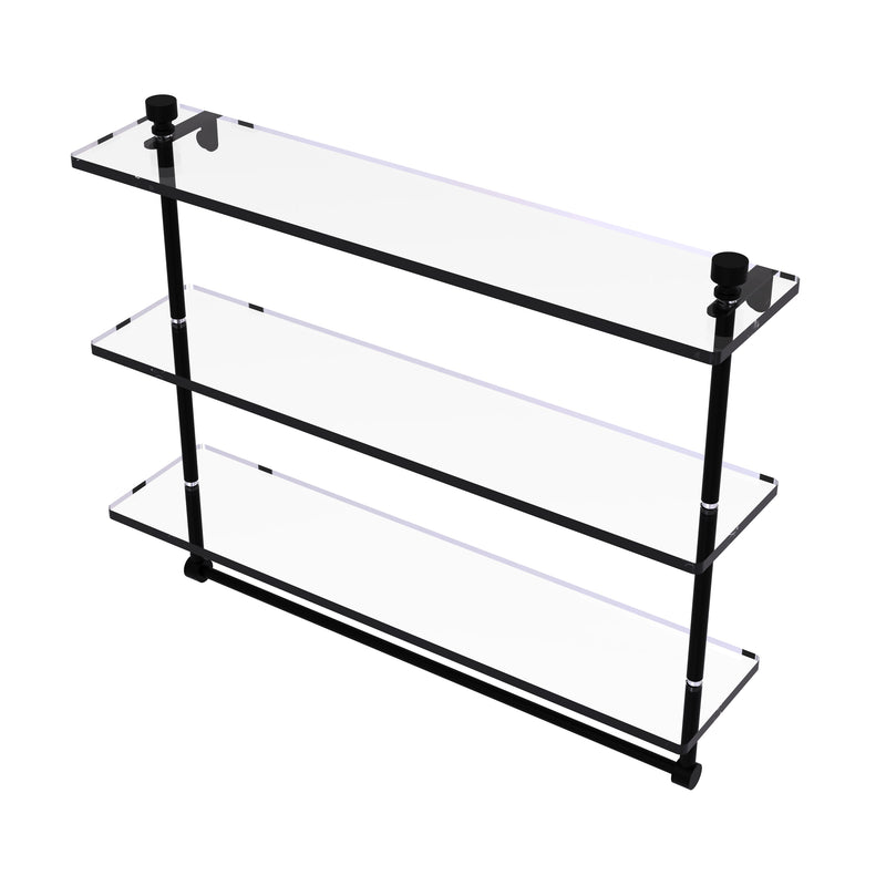 Allied Brass Foxtrot Collection 22 Inch Triple Tiered Glass Shelf with Integrated Towel Bar FT-5-22TB-BKM