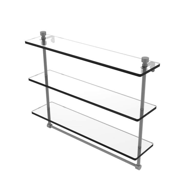 Allied Brass Foxtrot Collection 22 Inch Triple Tiered Glass Shelf with Integrated Towel Bar FT-5-22TB-GYM