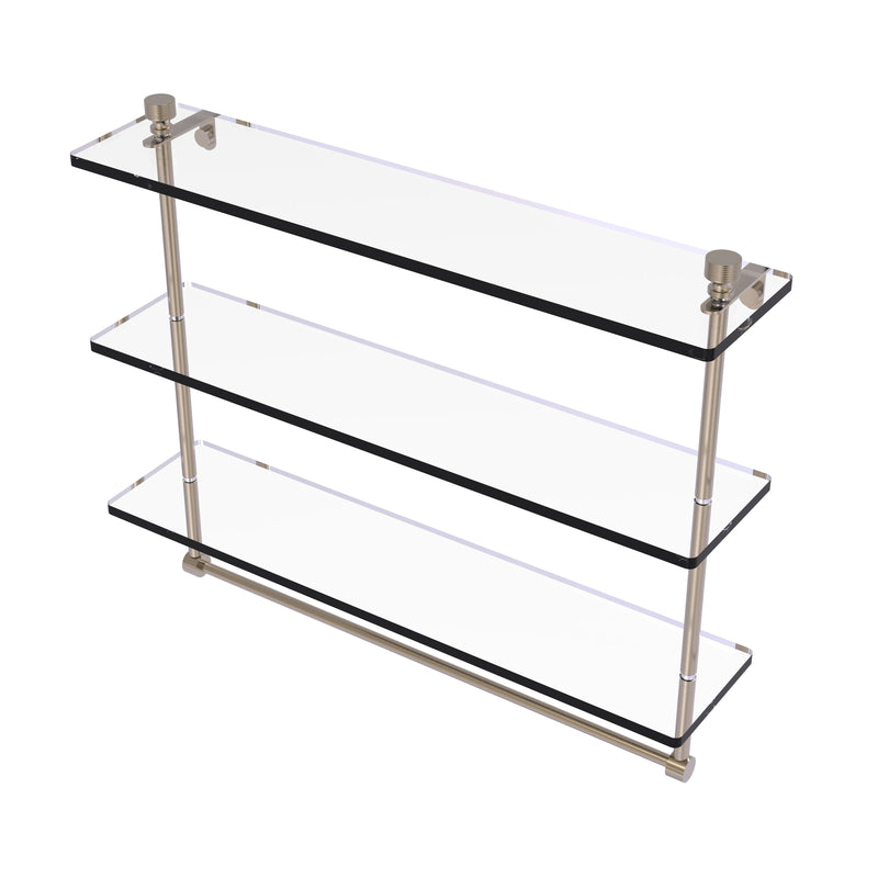 Allied Brass Foxtrot Collection 22 Inch Triple Tiered Glass Shelf with Integrated Towel Bar FT-5-22TB-PEW