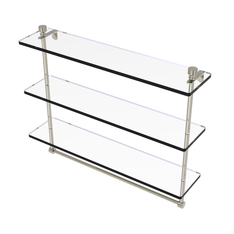 Allied Brass Foxtrot Collection 22 Inch Triple Tiered Glass Shelf with Integrated Towel Bar FT-5-22TB-PNI