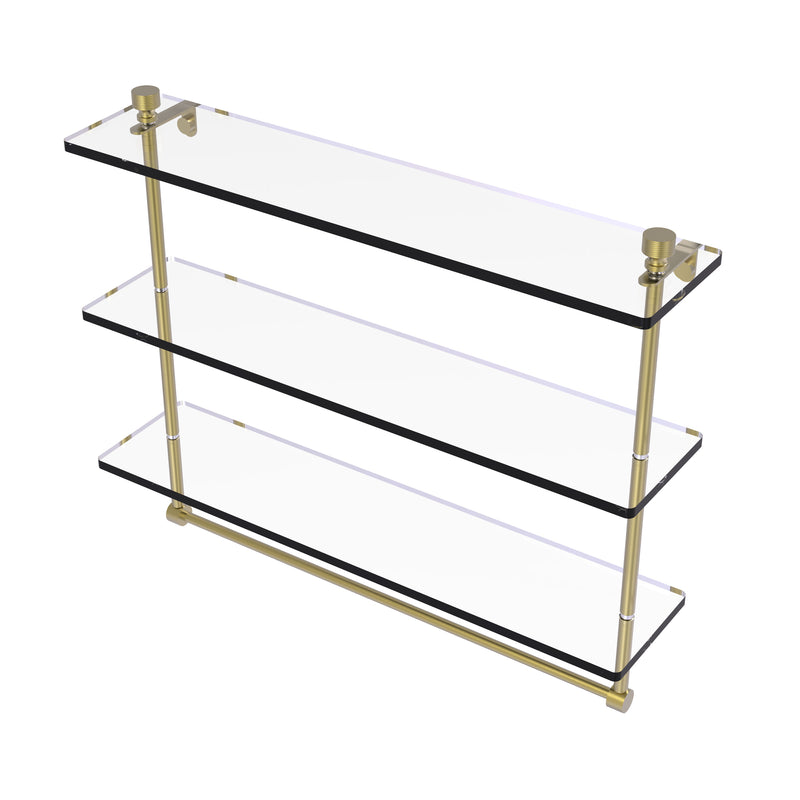 Allied Brass Foxtrot Collection 22 Inch Triple Tiered Glass Shelf with Integrated Towel Bar FT-5-22TB-SBR