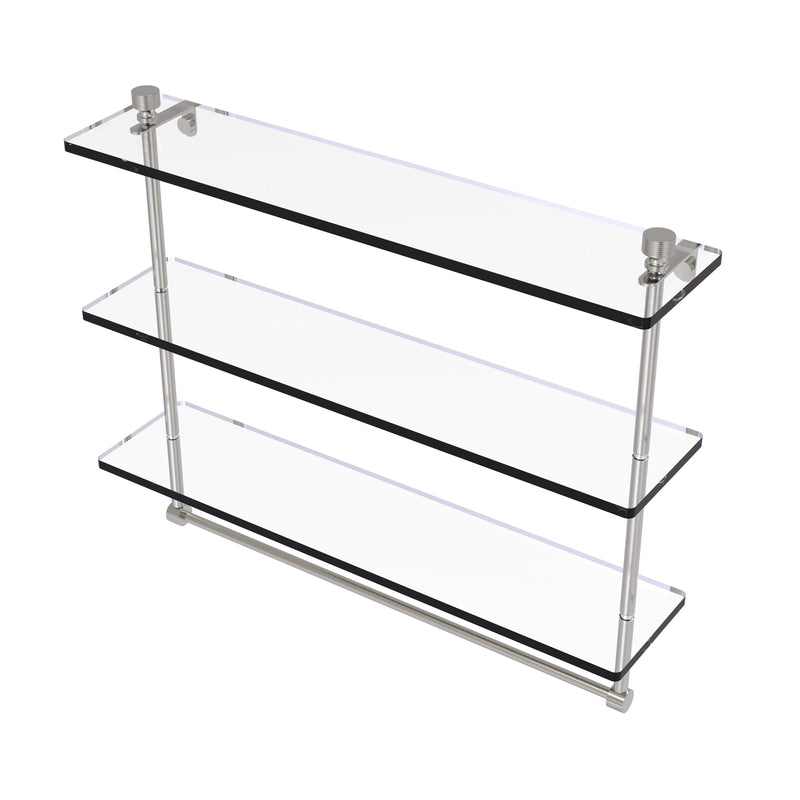 Allied Brass Foxtrot Collection 22 Inch Triple Tiered Glass Shelf with Integrated Towel Bar FT-5-22TB-SN