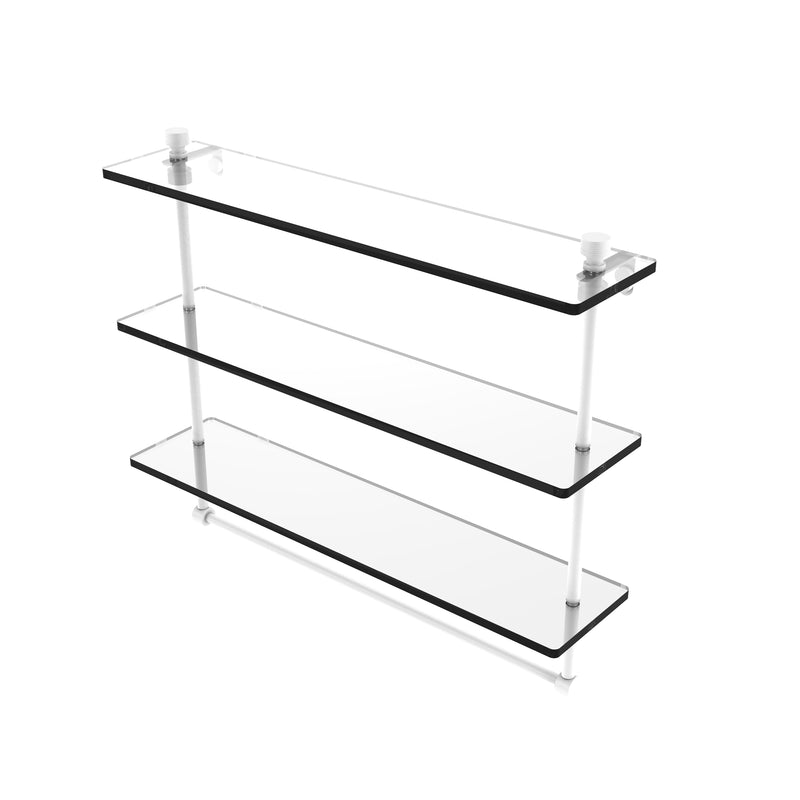 Allied Brass Foxtrot Collection 22 Inch Triple Tiered Glass Shelf with Integrated Towel Bar FT-5-22TB-WHM