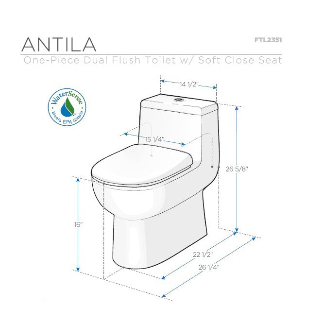 Fresca Antila One-Piece Dual Flush Toilet with  Soft Close Seat FTL2351