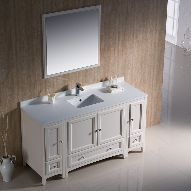 Fresca Oxford 60" Antique White Traditional Bathroom Vanity FVN20-123612AW