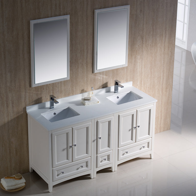 Fresca Oxford 60" Antique White Traditional Double Sink Bathroom Vanity FVN20-241224AW