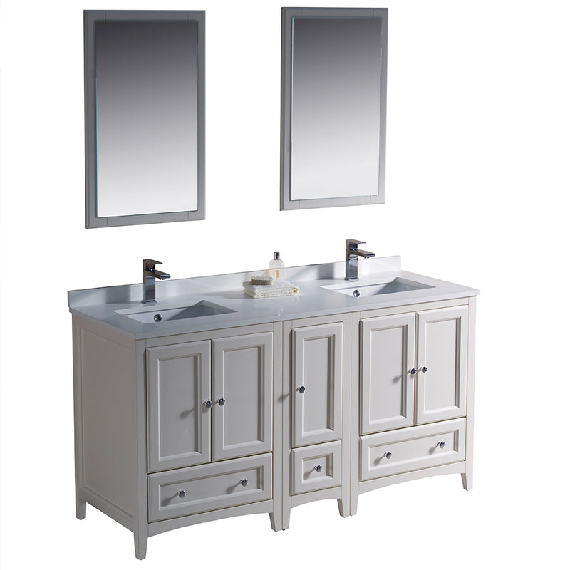 Fresca Oxford 60" Antique White Traditional Double Sink Bathroom Vanity FVN20-241224AW