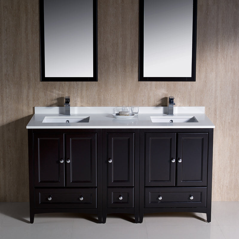 Fresca Oxford 60" Espresso Traditional Double Sink Bathroom Vanity FVN20-241224ES