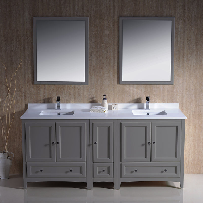 Fresca Oxford 72" Gray Traditional Double Sink Bathroom Vanity FVN20-301230GR