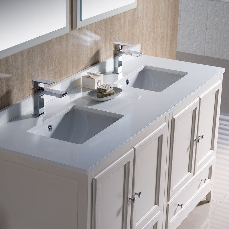 Fresca Oxford 60" Antique White Traditional Double Sink Bathroom Vanity FVN20-3030AW