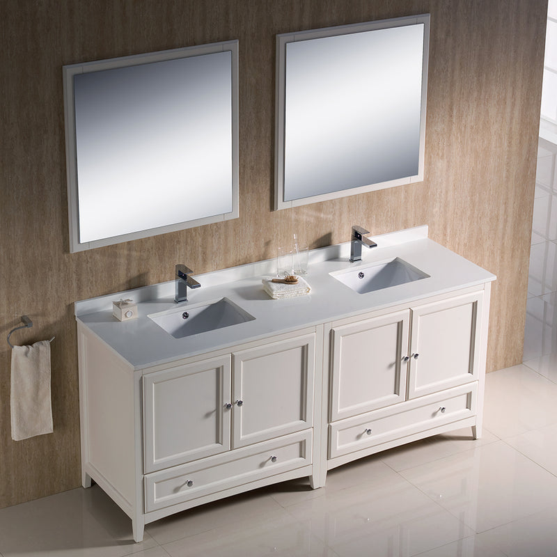 Fresca Oxford 72" Antique White Traditional Double Sink Bathroom Vanity FVN20-3636AW