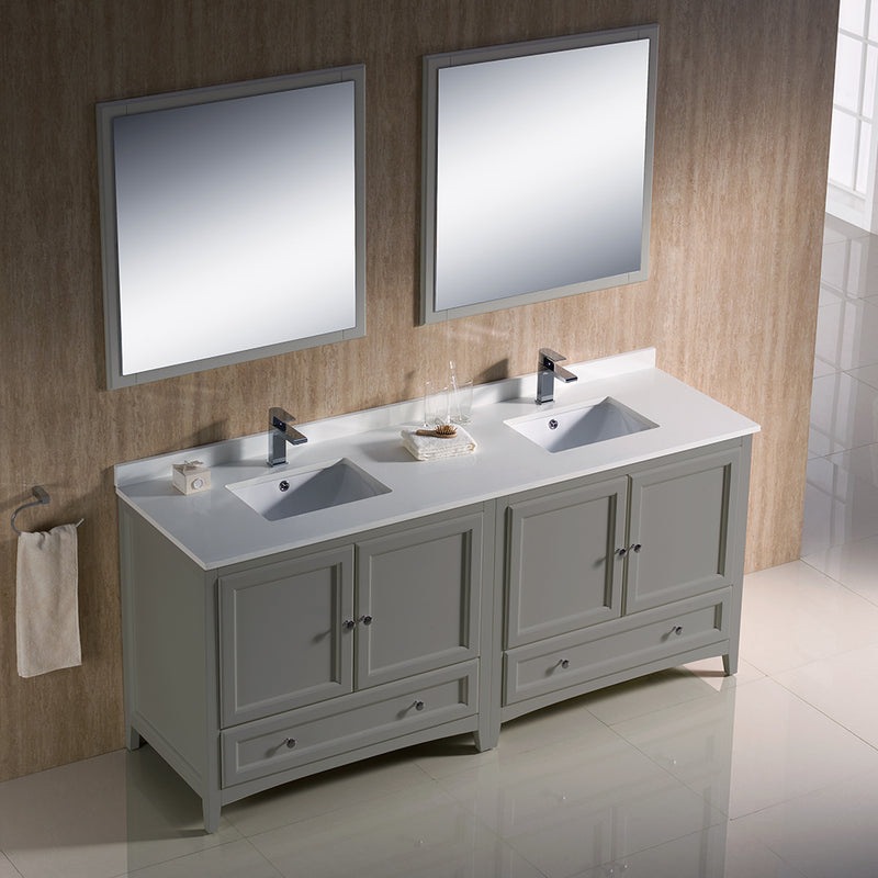 Fresca Oxford 72" Gray Traditional Double Sink Bathroom Vanity FVN20-3636GR