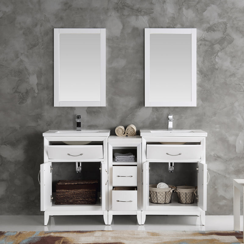 Fresca Cambridge 60" White Double Sink Traditional Bathroom Vanity with Mirrors FVN21-241224WH