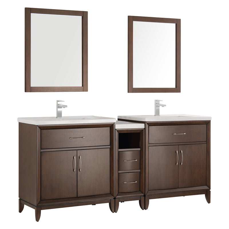 Fresca Cambridge 72" Antique Coffee Double Sink Traditional Bathroom Vanity w/ Mirrors FVN21-301230AC