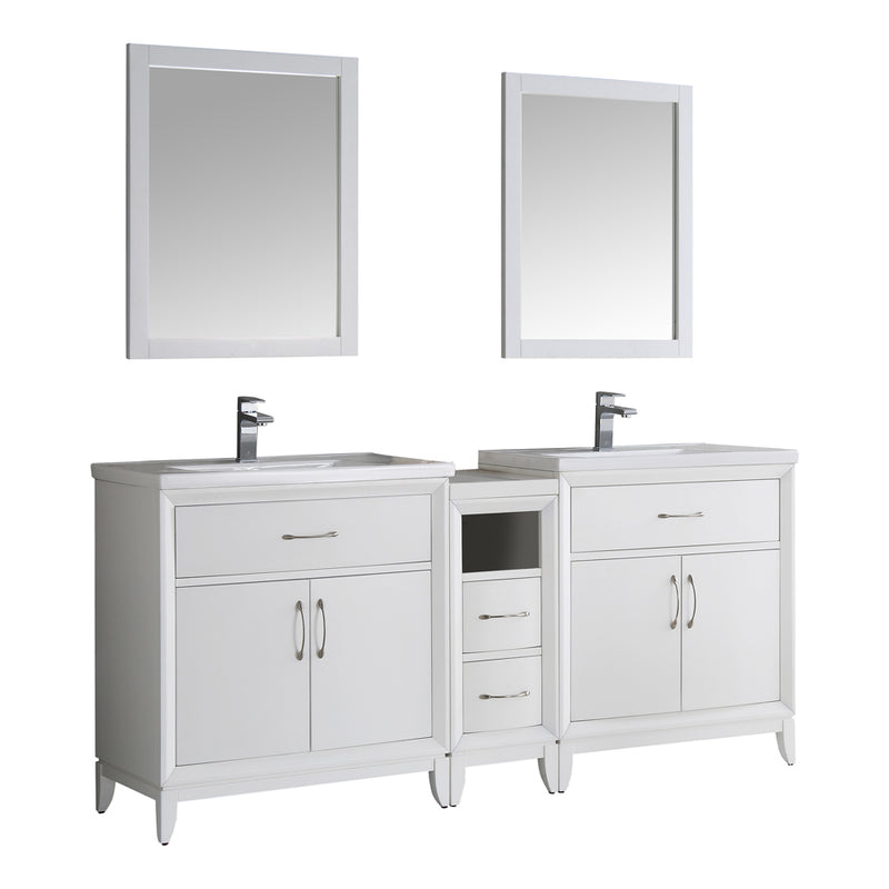 Fresca Cambridge 72" White Double Sink Traditional Bathroom Vanity w/ Mirrors FVN21-301230WH