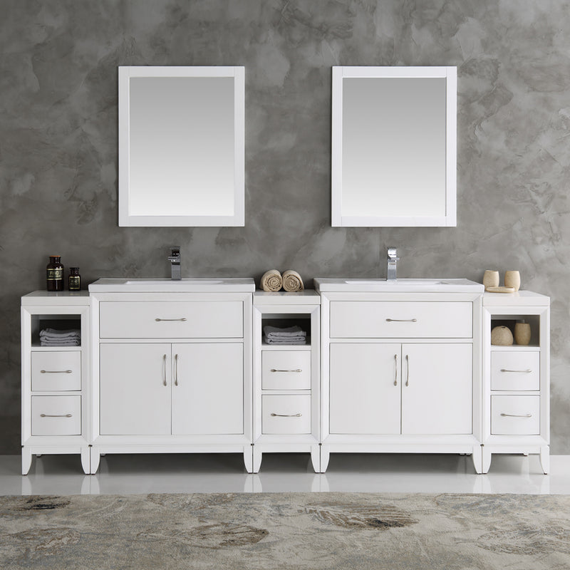 Fresca Cambridge 96" White Double Sink Traditional Bathroom Vanity with Mirrors FVN21-96WH