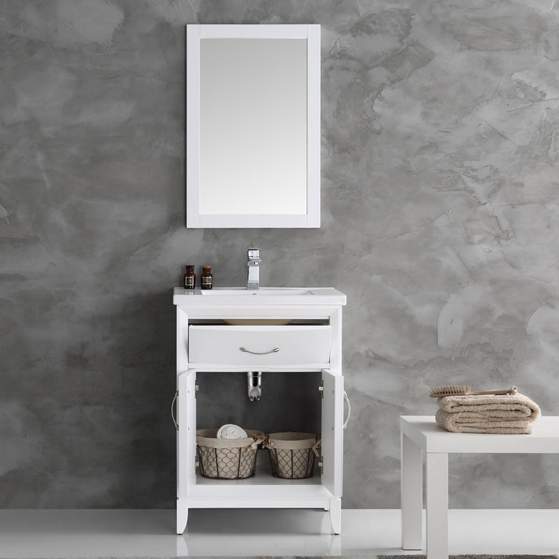 Fresca Cambridge 24" White Traditional Bathroom Vanity with Mirror FVN2124WH