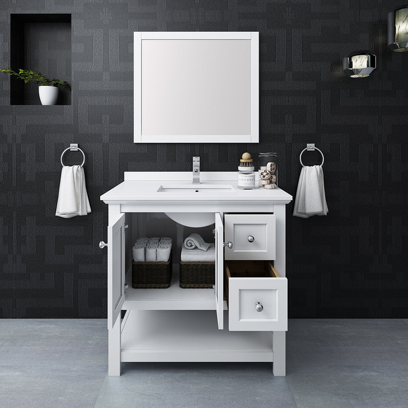 Fresca Manchester 36" White Traditional Bathroom Vanity with Mirror FVN2336WH