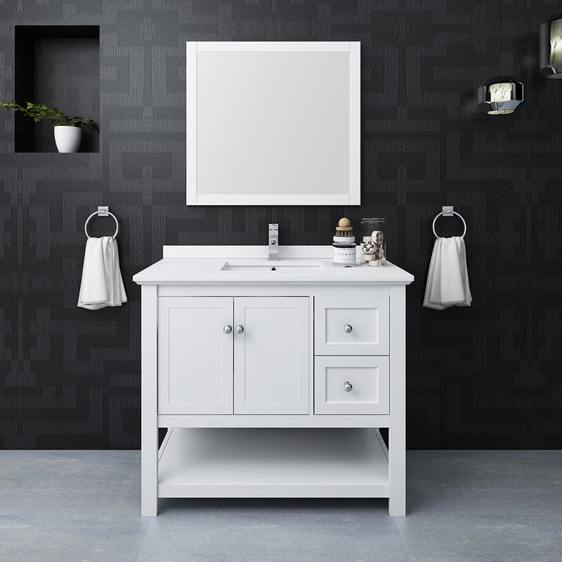 Fresca Manchester 42" White Traditional Bathroom Vanity with Mirror FVN2340WH