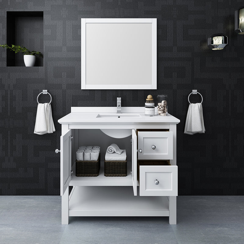 Fresca Manchester 42" White Traditional Bathroom Vanity with Mirror FVN2340WH