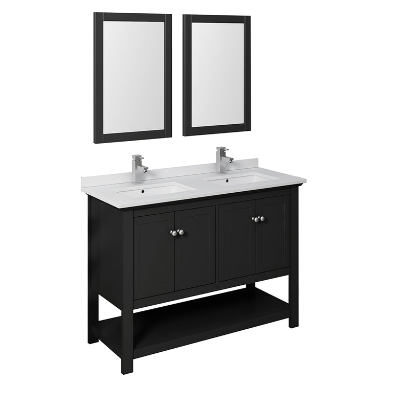Fresca Manchester 48" Black Traditional Double Sink Bathroom Vanity w/ Mirrors FVN2348BL-D