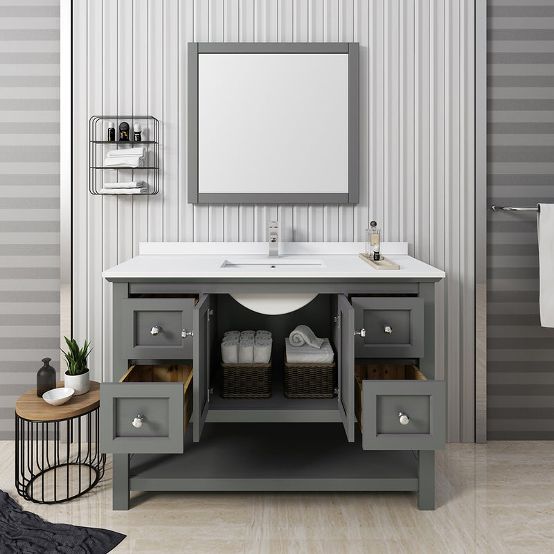 Fresca Manchester Regal 48" Gray Wood Veneer Traditional Bathroom Vanity with Mirror FVN2348VG