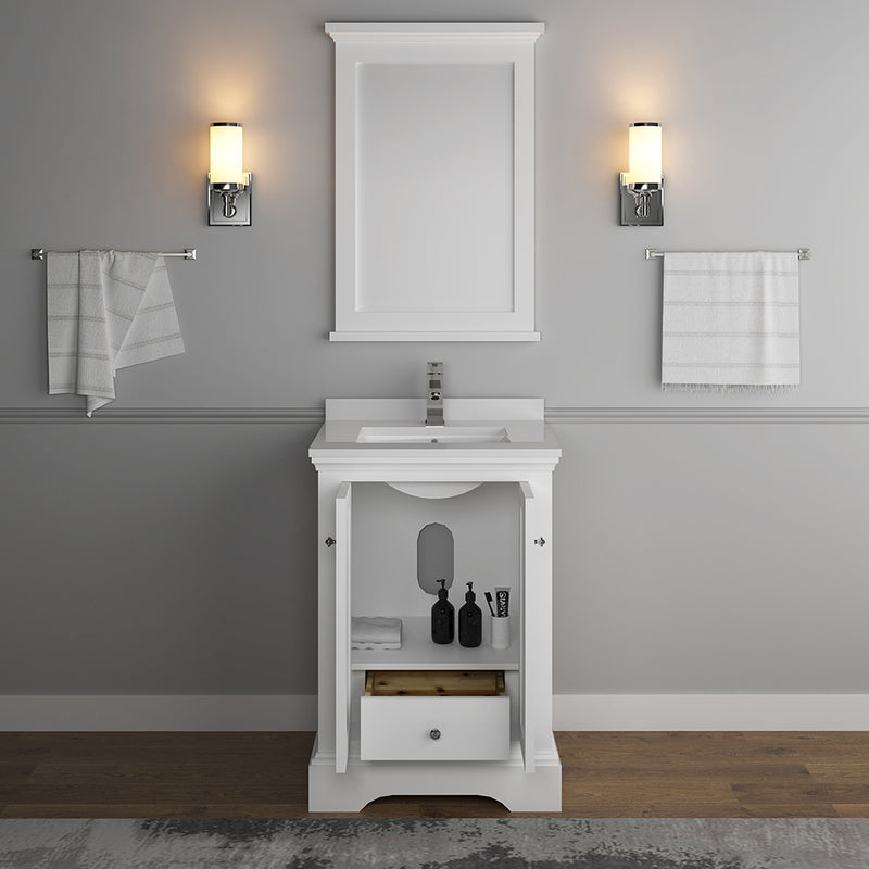 Fresca Windsor 24" Matte White Traditional Bathroom Vanity with Mirror FVN2424WHM